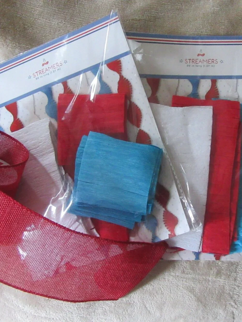 Vintage 4th of July decoration; Fringe crepe paper streamers & decorative ribbon